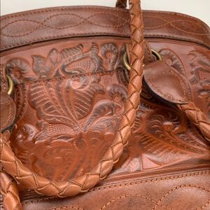 Patricia Nash Brown Tooled Leather Tote Bag with Braided Handles